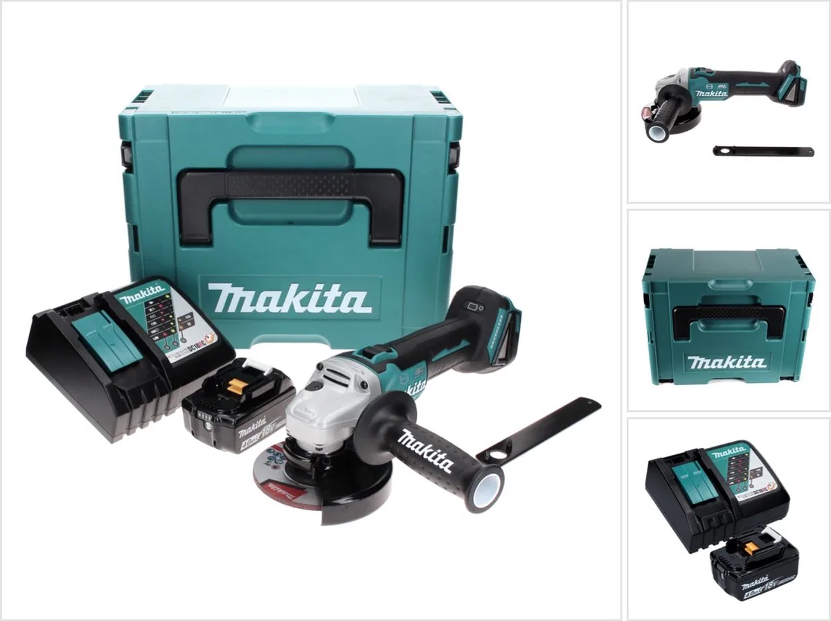 DGA 506 RM1J Snoerloze haakse slijper 18 V 125 mm borstelloos + 1x accu 4.0 Ah + lader + Makpac van Makita – productafbeelding