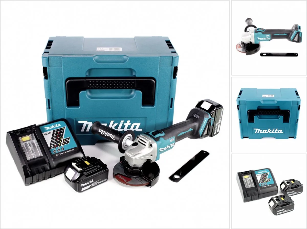 DGA 506 RMJ accu haakse slijper 18 V 125 mm borstelloos + 2x accu 4.0 Ah + lader + Makpac by Makita – product image