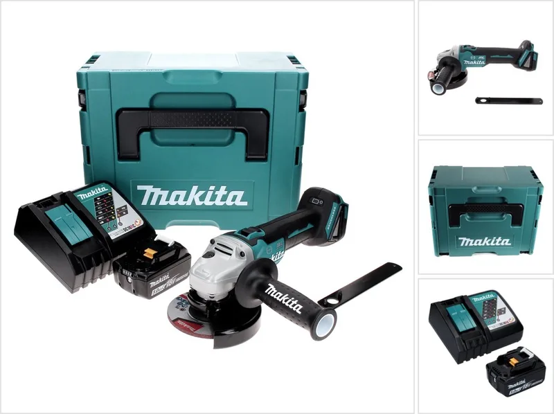 DGA 506 RT1J accu haakse slijper 18 V 125 mm borstelloos + 1x oplaadbare accu 5.0 Ah + lader + Makpac de Makita – image du produit