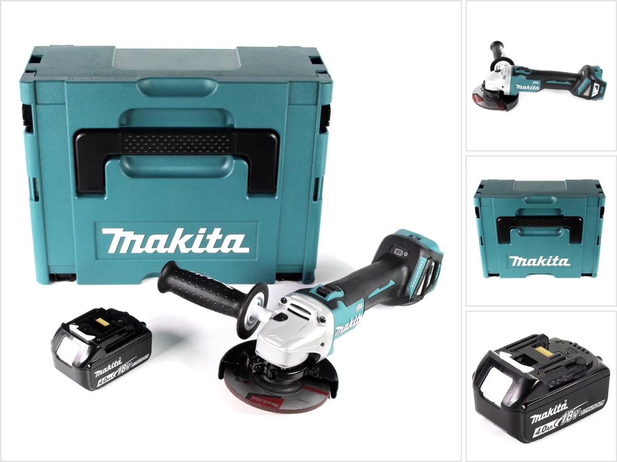 DGA 511 M1J accu haakse slijper 18V 125mm borstelloos + 1x accu 4,0Ah + Makpac - zonder lader fra Makita – produktbillede