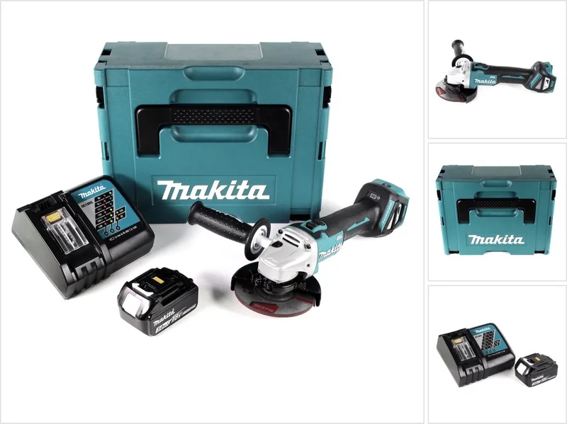 DGA 511 RF1J accu haakse slijper 18 V 125 mm borstelloos + 1x accu 3,0 Ah + oplader + Makpac de Makita – image du produit