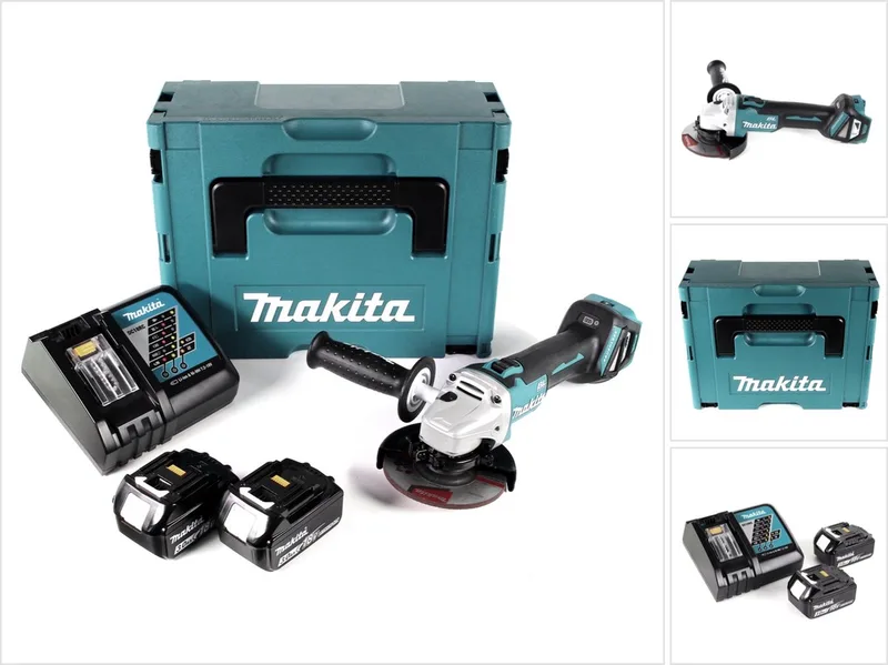 DGA 511 RFJ accu haakse slijper 18V 125mm borstelloos + 2x accu 3.0Ah + lader + Makpac de Makita – image du produit