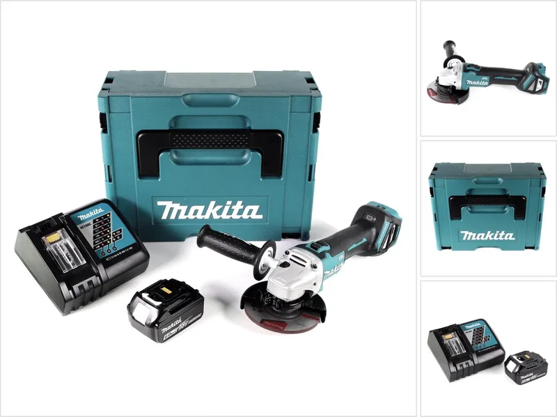 DGA 511 RG1J accu haakse slijper 18V 125mm borstelloos + 1x oplaadbare accu 6.0Ah + lader + Makpac von Makita – Produktbild