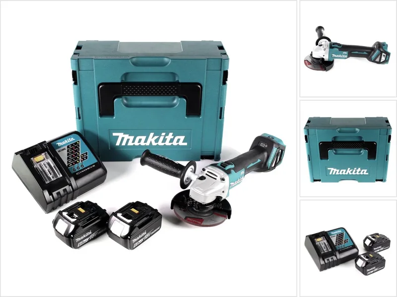 DGA 511 RGJ accu haakse slijper 18 V 125 mm borstelloos + 2x accu 6,0 Ah + oplader + Makpac de Makita – image du produit