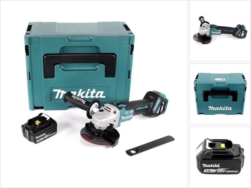 DGA 513 F1J accu haakse slijper 18V 125mm borstelloos + 1x oplaadbare accu 3.0Ah + Makpac - zonder lader von Makita – Produktbild