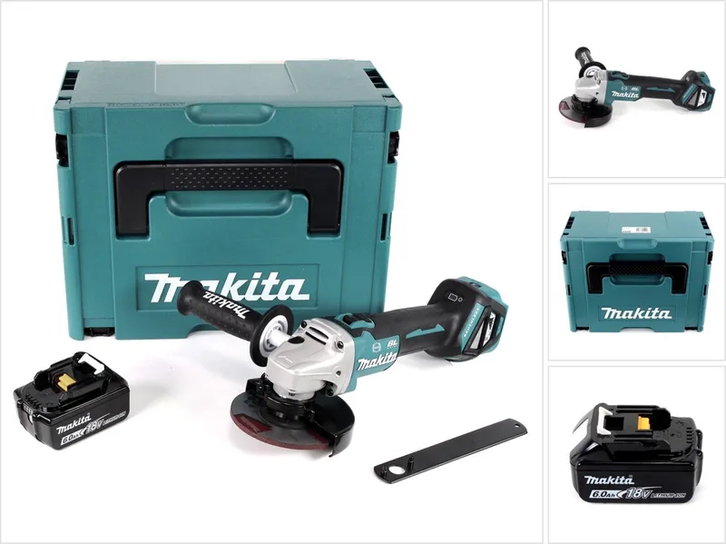 DGA 513 G1J accu haakse slijper 18V 125mm borstelloos + 1x oplaadbare accu 6.0Ah + Makpac - zonder lader van Makita – productafbeelding