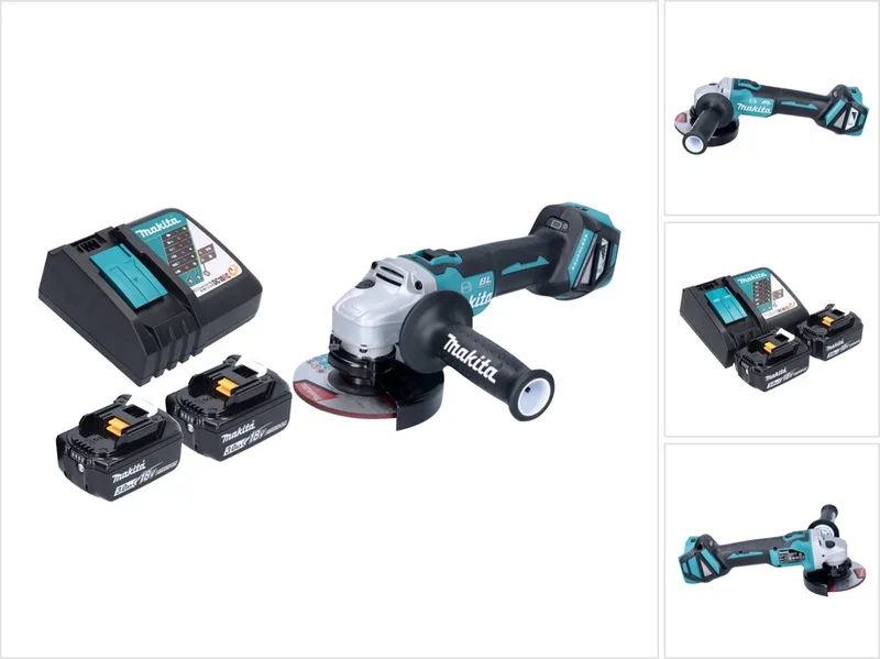 DGA 513 RF accu haakse slijper 18 V 125 mm borstelloos + 2x accu 3.0 Ah + lader van Makita – productafbeelding