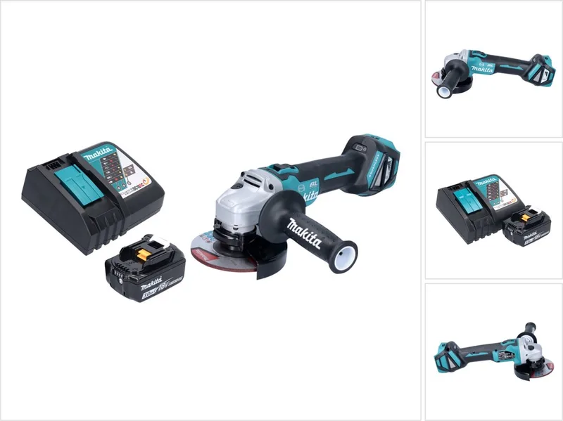 DGA 513 RF1 accu haakse slijper 18 V 125 mm borstelloos + 1x oplaadbare accu 3.0 Ah + lader från Makita – produktbild