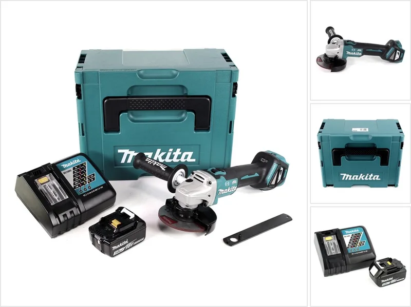 DGA 513 RF1J accu haakse slijper 18V 125mm borstelloos + 1x oplaadbare accu 3.0Ah + lader + Makpac de Makita – image du produit