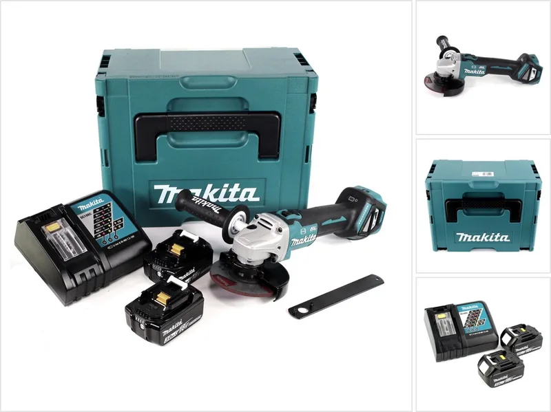 DGA 513 RFJ accu haakse slijper 18V 125mm borstelloos + 2x accu 3.0Ah + lader + Makpac von Makita – Produktbild