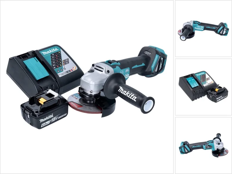 DGA 513 RG1 accu haakse slijper 18 V 125 mm borstelloos + 1x oplaadbare accu 6.0 Ah + lader de Makita – image du produit
