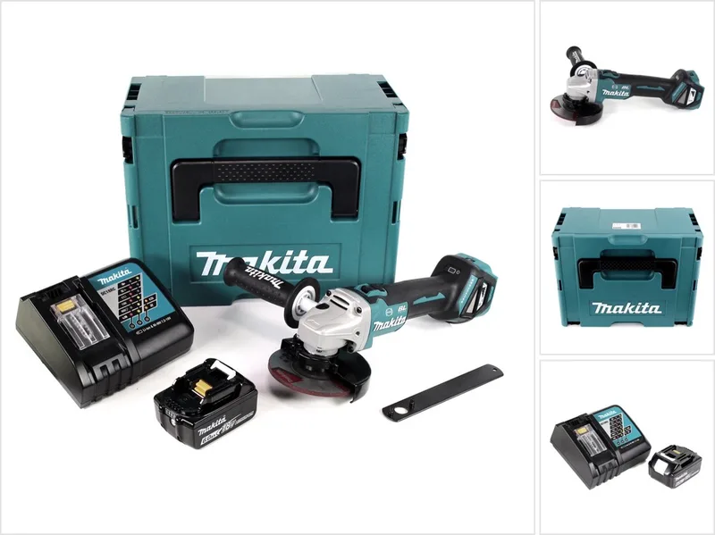 DGA 513 RG1J accu haakse slijper 18V 125mm borstelloos + 1x oplaadbare accu 6.0Ah + lader + Makpac fra Makita – produktbillede