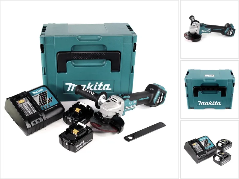 DGA 513 RGJ accu haakse slijper 18V 125mm borstelloos + 2x accu 6.0Ah + lader + Makpac von Makita – Produktbild