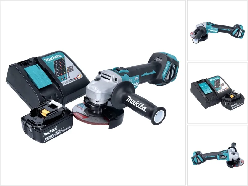 DGA 513 RT1 accu haakse slijper 18 V 125 mm borstelloos + 1x oplaadbare accu 5.0 Ah + lader de Makita – image du produit