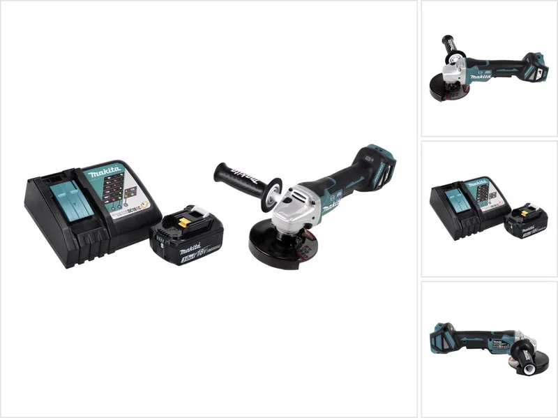 DGA 517 RF1 accu haakse slijper 18 V 125 mm borstelloos + 1x oplaadbare accu 3.0 Ah + lader de Makita – image du produit