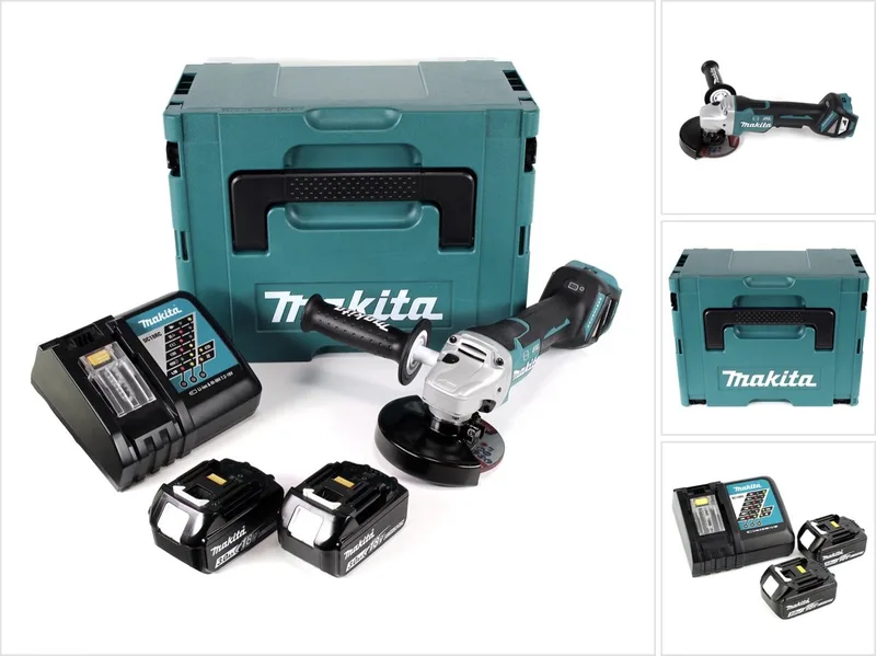 DGA 517 RFJ accu haakse slijper 18 V 125 mm borstelloos + 2x accu 3.0 Ah + lader + Makpac fra Makita – produktbillede