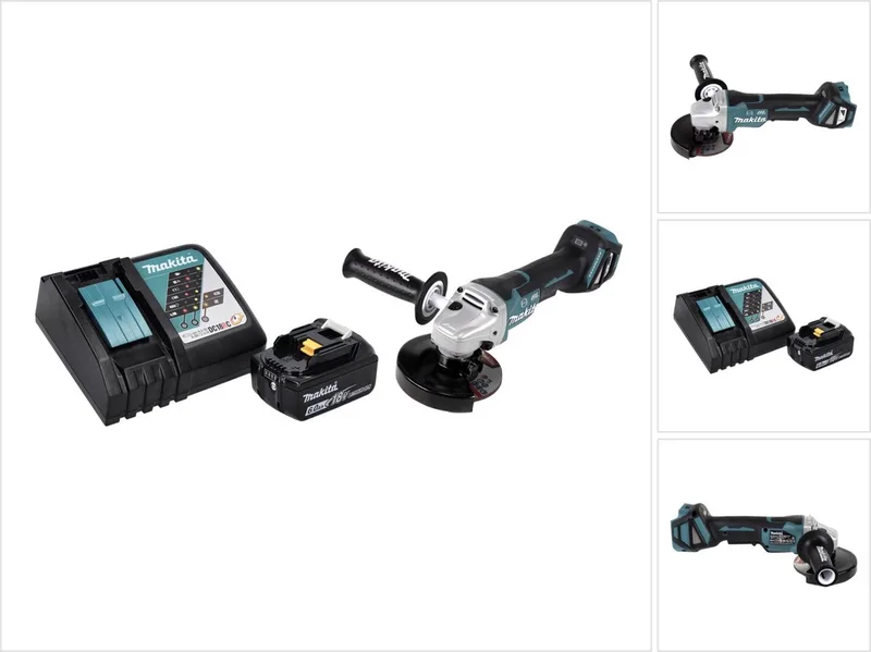 DGA 517 RG1 accu haakse slijper 18 V 125 mm borstelloos + 1x oplaadbare accu 6.0 Ah + lader fra Makita – produktbillede