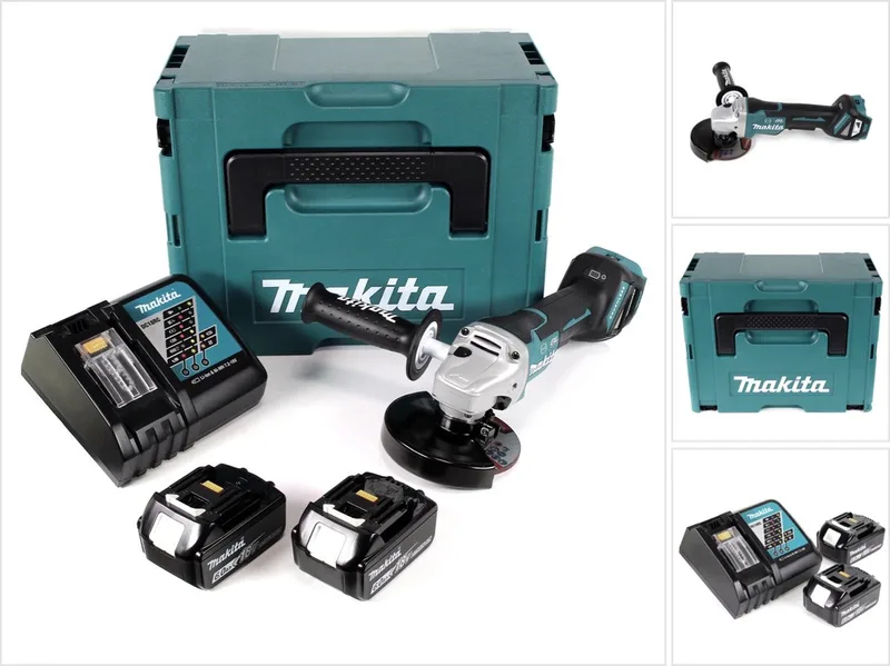 DGA 517 RGJ accu haakse slijper 18 V 125 mm borstelloos + 2x accu 6.0 Ah + lader + Makpac de Makita – image du produit