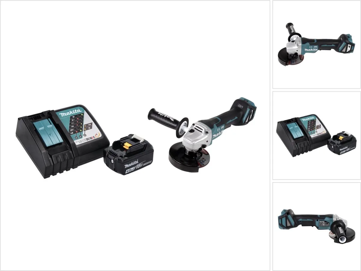 DGA 517 RM1 accu haakse slijper 18 V 125 mm borstelloos + 1x accu 4.0 Ah + lader by Makita – product image
