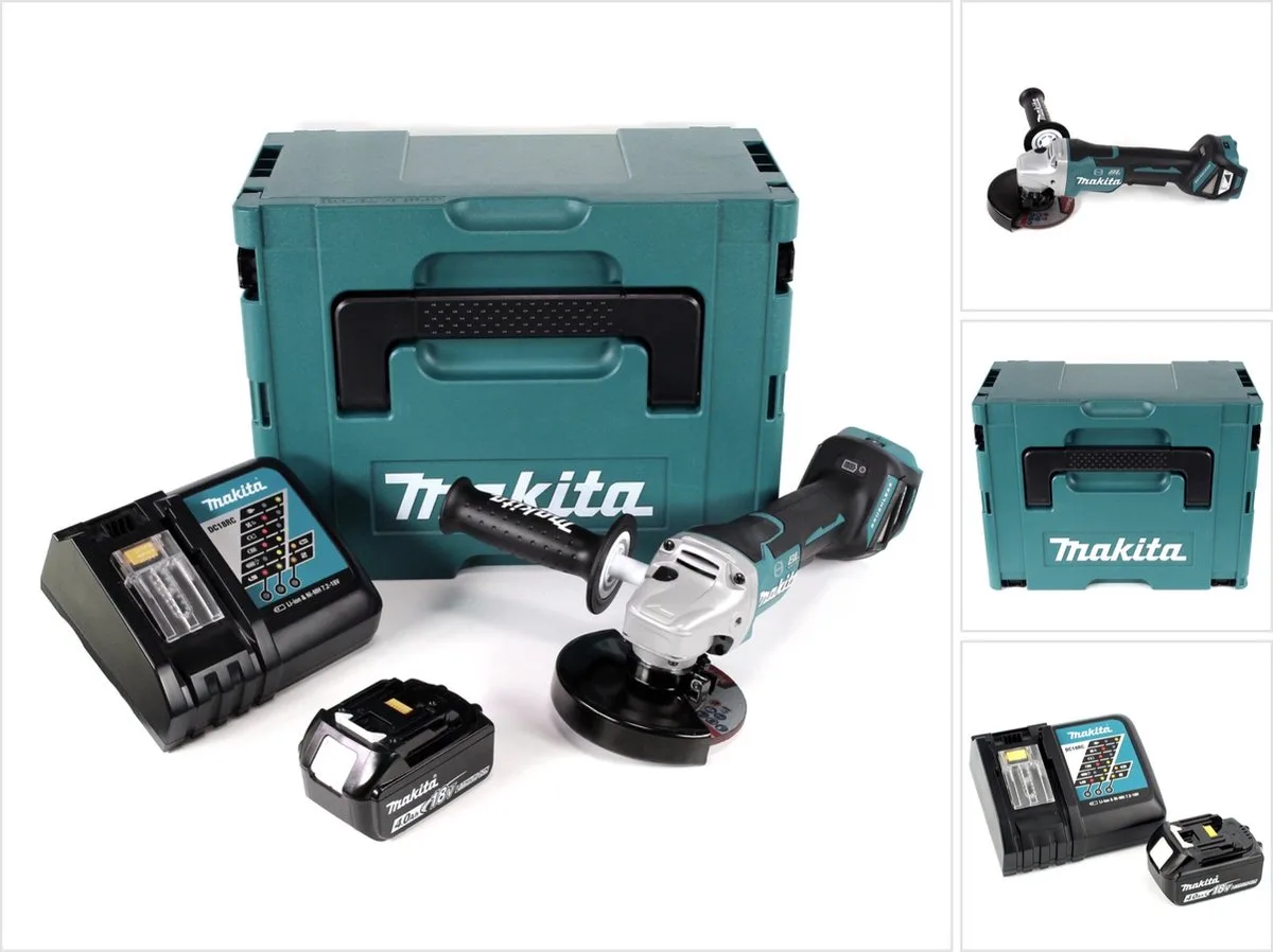 DGA 517 RM1J Snoerloze haakse slijper 18 V 125 mm borstelloos + 1x accu 4.0 Ah + lader + Makpac de Makita – image du produit