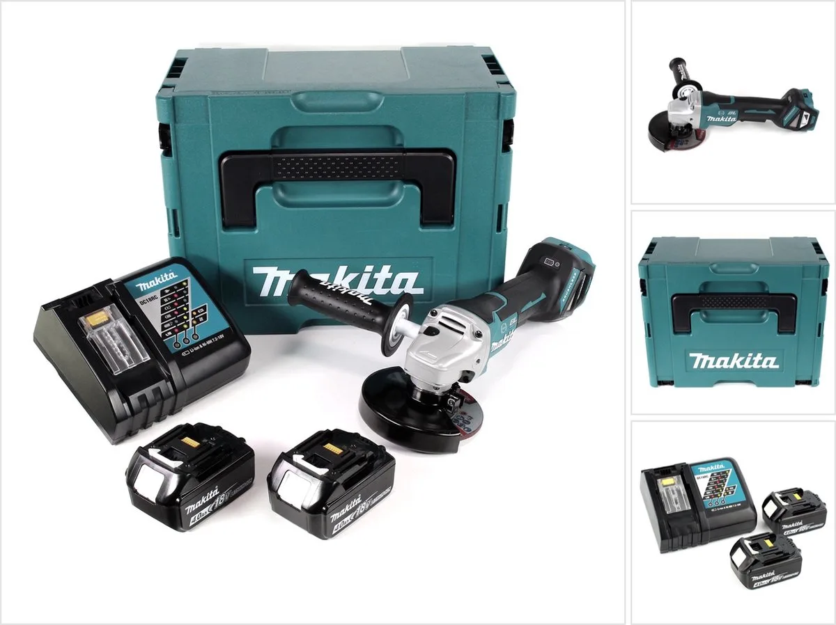 DGA 517 RMJ accu haakse slijper 18 V 125 mm borstelloos + 2x accu 4.0 Ah + lader + Makpac van Makita – productafbeelding