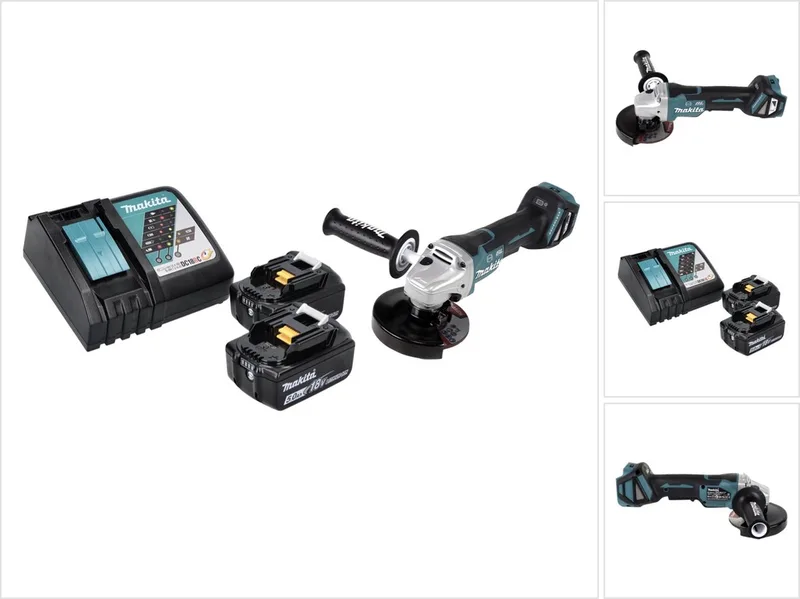 DGA 517 RT accu haakse slijper 18 V 125 mm borstelloos + 2x accu 5.0 Ah + lader von Makita – Produktbild
