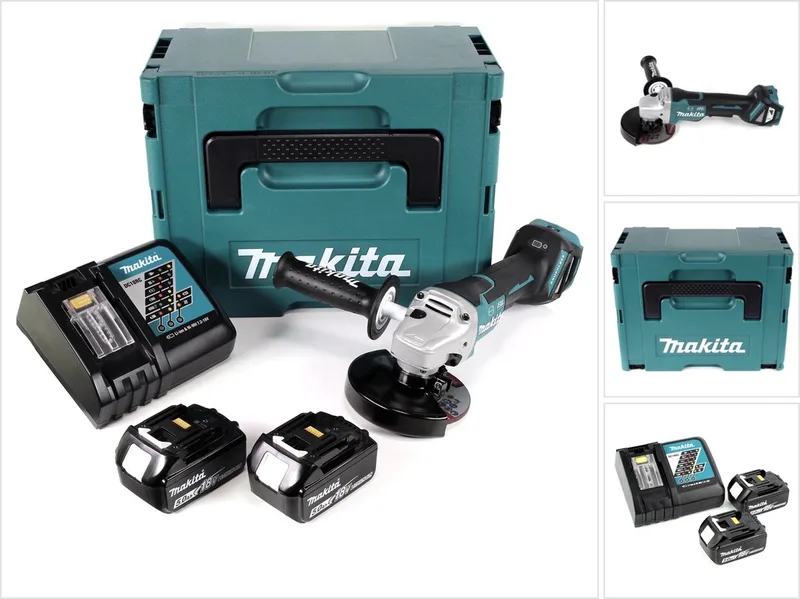 DGA 517 RTJ accu haakse slijper 18 V 125 mm borstelloos + 2x accu 5.0 Ah + lader + Makpac de Makita – image du produit