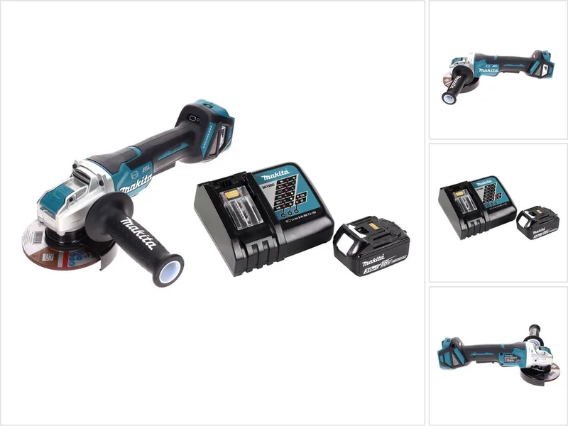 DGA 519 RF1 accu-haakse slijper 18 V 125 mm borstelloos X-Lock + 1x accu 3,0 Ah + oplader fra Makita – produktbillede