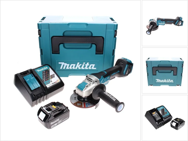 DGA 519 RF1J accu-haakse slijper 18 V 125 mm borstelloos X-Lock + 1x accu 3,0 Ah + oplader + Makpac de Makita – image du produit