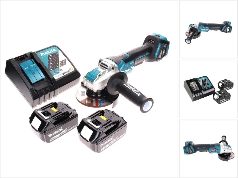 DGA 519 RG accu-haakse slijper 18 V 125 mm borstelloos X-Lock + 2x accu 6,0 Ah + oplader de Makita – image du produit