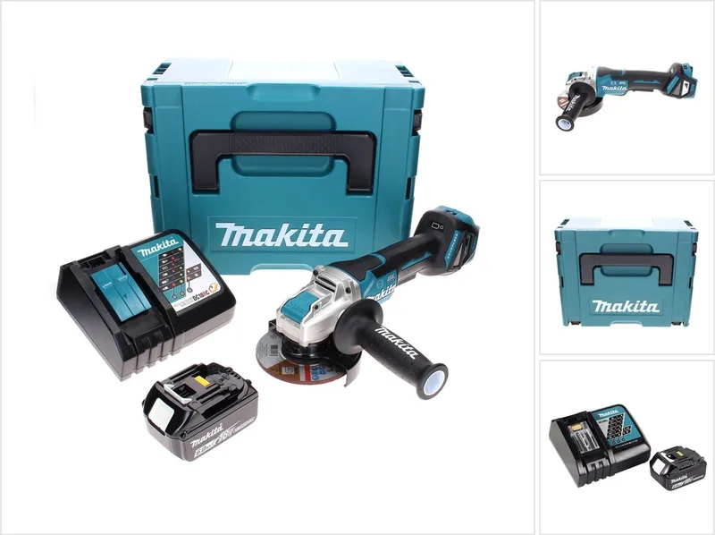 DGA 519 RG1J accu-haakse slijper 18 V 125 mm borstelloos X-Lock + 1x accu 6,0 Ah + oplader + Makpac von Makita – Produktbild