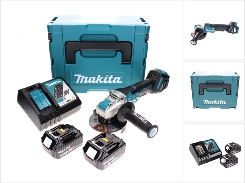 DGA 519 RGJ accu-haakse slijper 18 V 125 mm borstelloos X-Lock + 2x accu 6,0 Ah + oplader + Makpac de Makita – image du produit