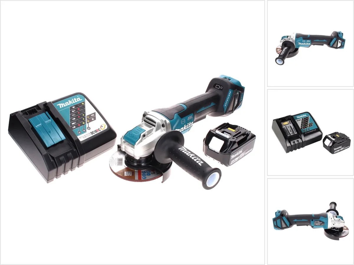 DGA 519 RM1 accu-haakse slijper 18 V 125 mm borstelloos X-Lock + 1x accu 4,0 Ah + oplader de Makita – image du produit
