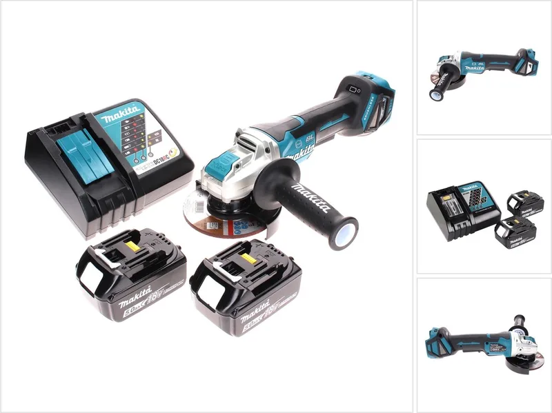 DGA 519 RT accu-haakse slijper 18 V 125 mm borstelloos X-Lock + 2x accu 5,0 Ah + oplader de Makita – image du produit
