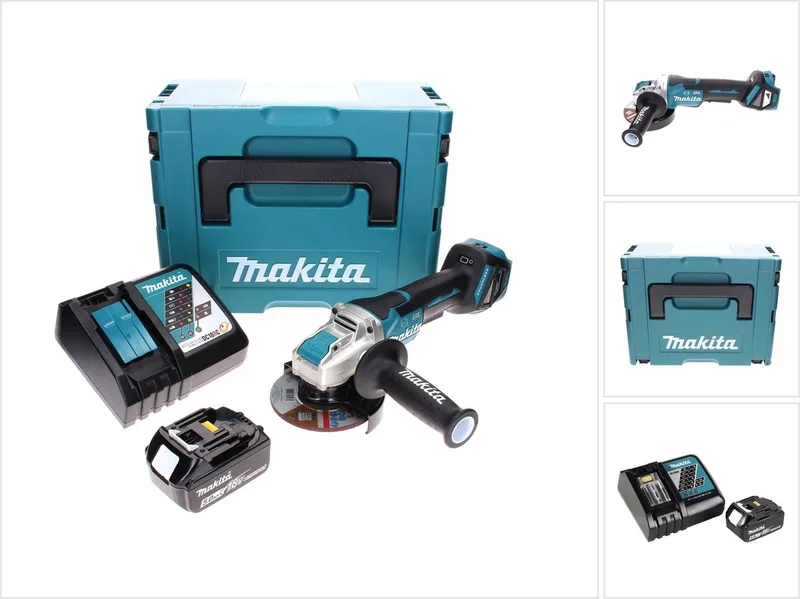 DGA 519 RT1J accu-haakse slijper 18 V 125 mm borstelloos X-Lock + 1x accu 5,0 Ah + oplader + Makpac de Makita – image du produit