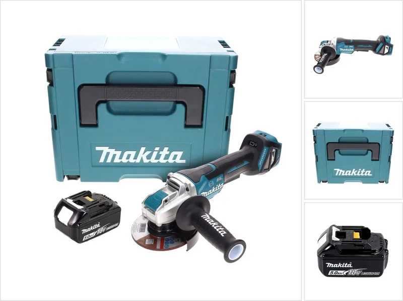 DGA 519 T1J accu-haakse slijper 18 V 125 mm borstelloos X-Lock + 1x accu 5,0 Ah + Makpac - zonder oplader von Makita – Produktbild