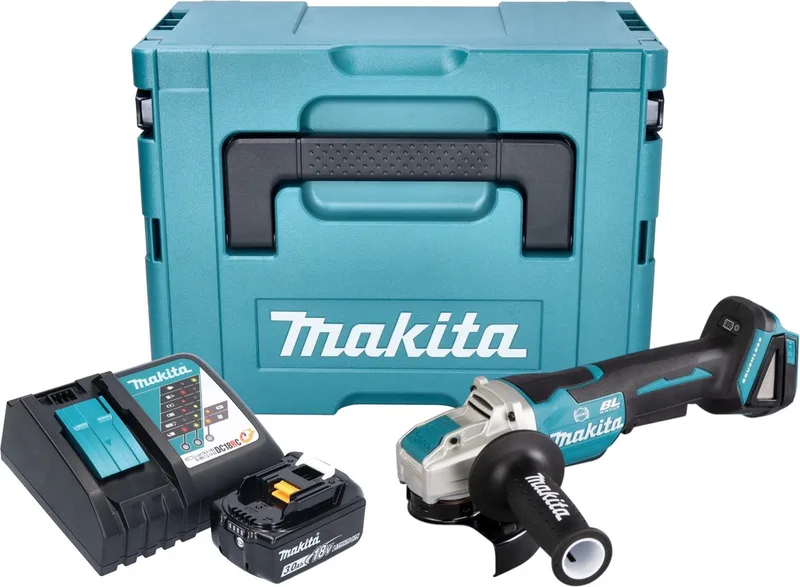 DGA 520 RF1JX1 accu haakse slijper 18 V 125 mm X-LOCK Brushless + 1x oplaadbare accu 3.0 Ah + lader + Makpac von Makita – Produktbild