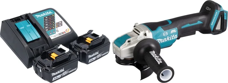 DGA 520 RFX1 accu haakse slijper 18 V 125 mm X-LOCK Brushless + 2x accu 3.0 Ah + lader de Makita – image du produit