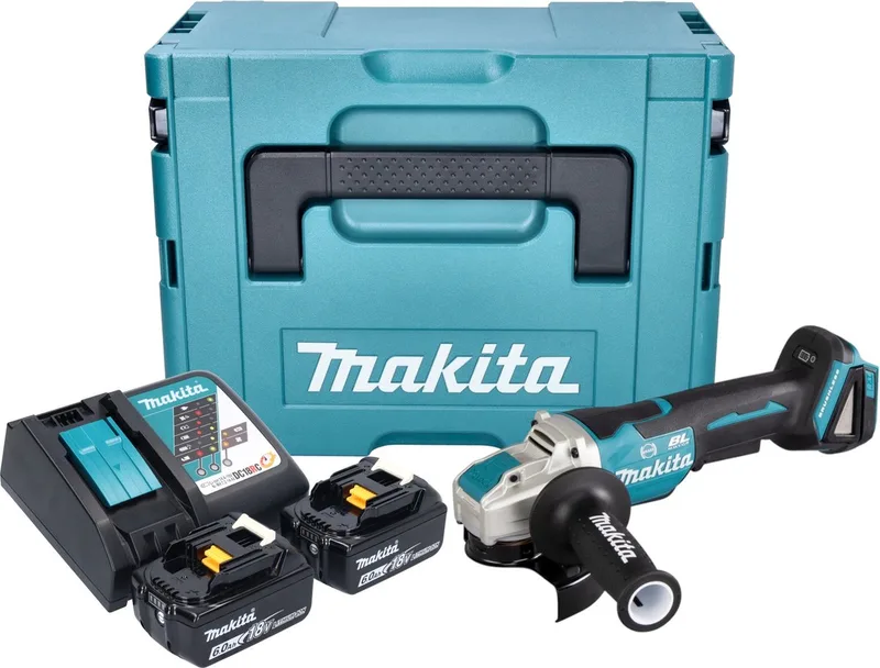DGA 520 RGJX1 accu haakse slijper 18 V 125 mm X-LOCK Brushless + 2x accu 6.0 Ah + lader + Makpac fra Makita – produktbillede
