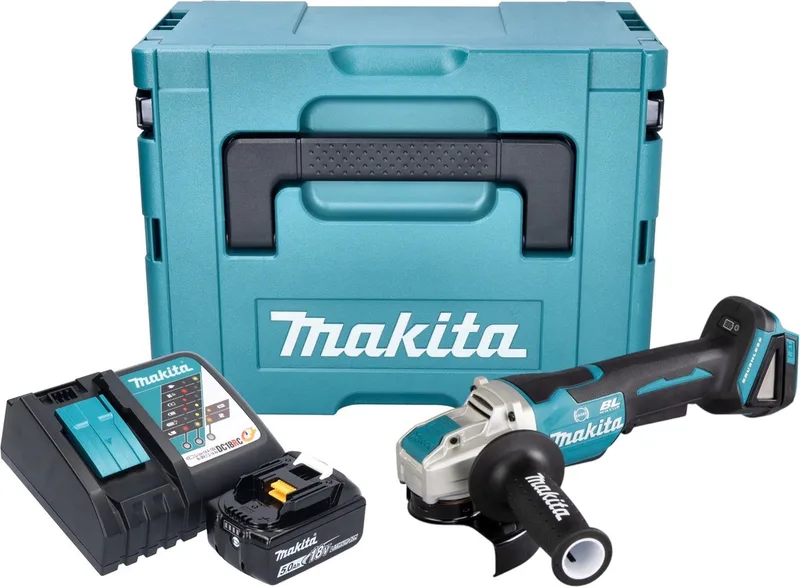 DGA 520 RT1JX1 accu haakse slijper 18 V 125 mm X-LOCK Brushless + 1x oplaadbare accu 5.0 Ah + lader + Makpac de Makita – image du produit