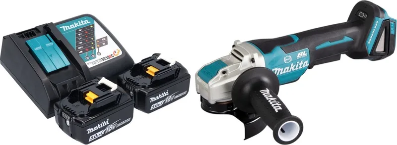 DGA 520 RTX1 accu haakse slijper 18 V 125 mm X-LOCK Brushless + 2x accu 5.0 Ah + lader de Makita – image du produit