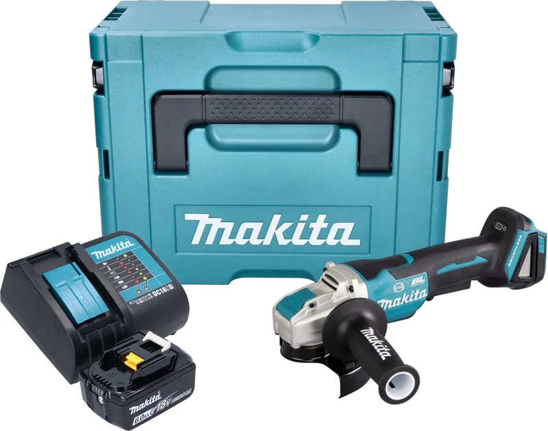 DGA 520 SG1JX1 accu haakse slijper 18 V 125 mm X-LOCK Brushless + 1x oplaadbare accu 6.0 Ah + lader + Makpac de Makita – image du produit