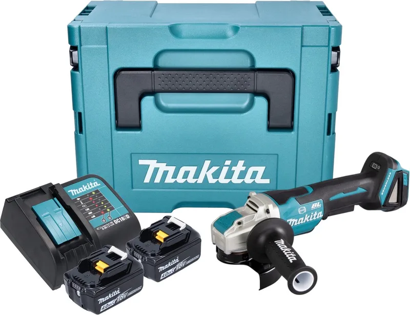 DGA 520 SGJX1 accu haakse slijper 18 V 125 mm X-LOCK Brushless + 2x accu 6.0 Ah + lader + Makpac de Makita – image du produit