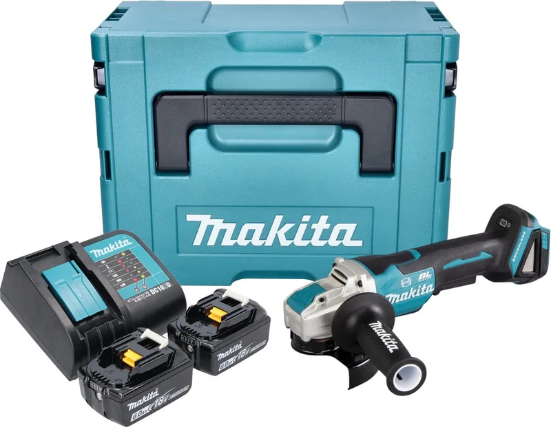 DGA 520 STJX1 accu haakse slijper 18 V 125 mm X-LOCK Brushless + 2x oplaadbare accu 5.0 Ah + lader + Makpac von Makita – Produktbild