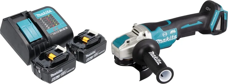 DGA 520 STX1 accu haakse slijper 18 V 125 mm X-LOCK Brushless + 2x accu 5.0 Ah + lader von Makita – Produktbild