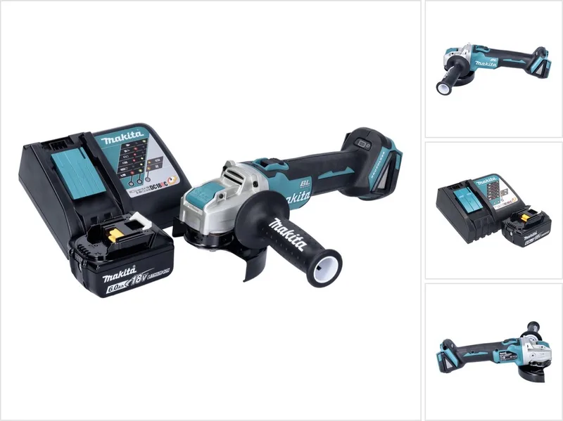 DGA 521 RG1X1 accu haakse slijper 18 V 125 mm X-LOCK Brushless + 1x accu 6,0 Ah + oplader från Makita – produktbild