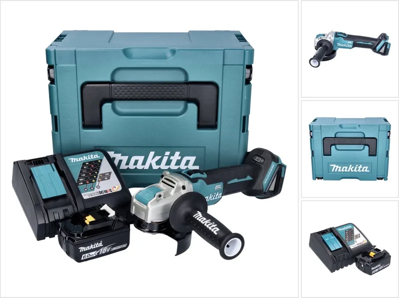 DGA 521 RG1X1J accu haakse slijper 18 V 125 mm X-LOCK Brushless + 1x accu 6,0 Ah + oplader + Makpac de Makita – image du produit