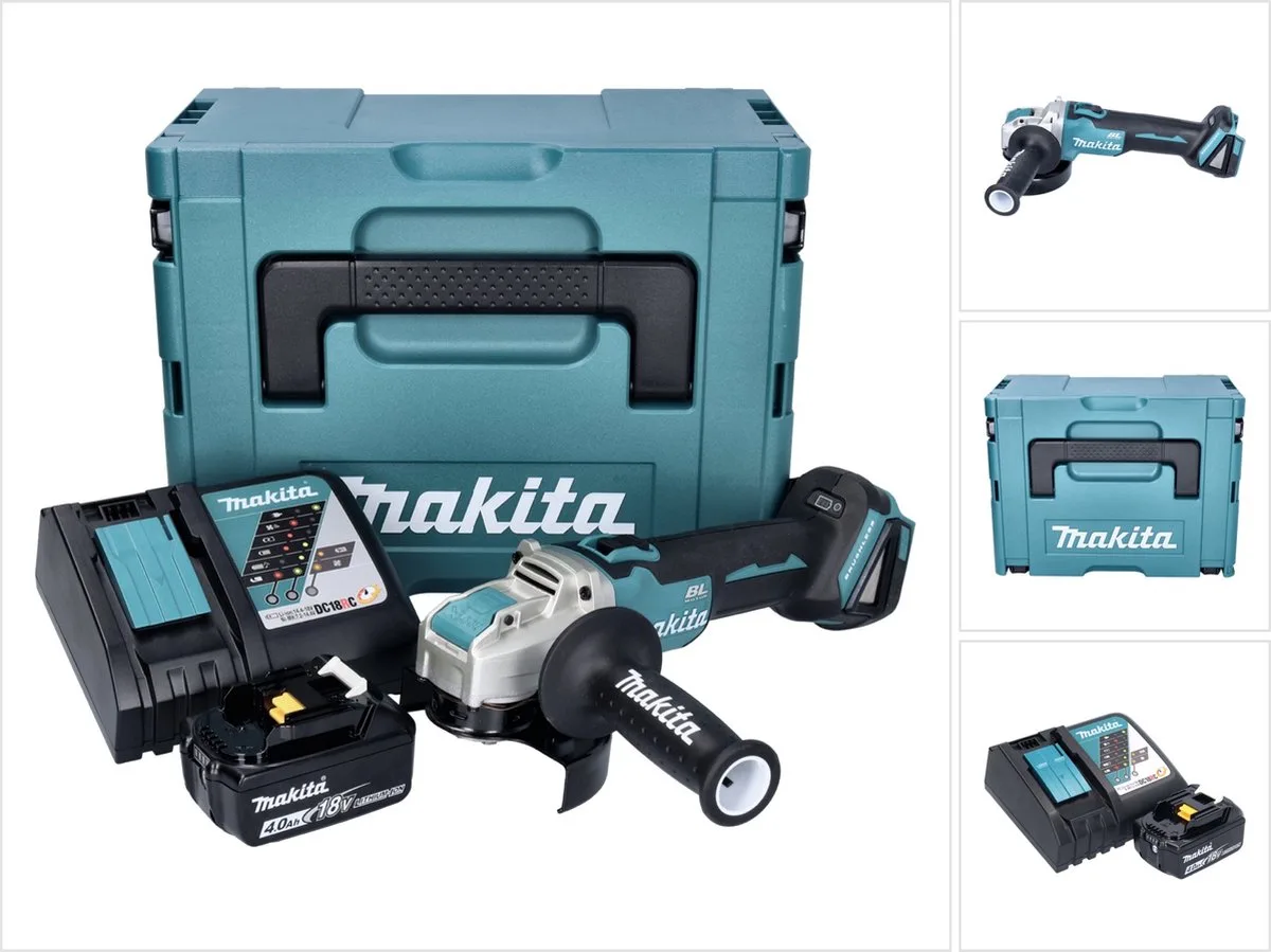 DGA 521 RM1X1J Accuslijpmachine 18 V 125 mm X-LOCK Brushless + 1x oplaadbare accu 4.0 Ah + lader + Makpac fra Makita – produktbillede