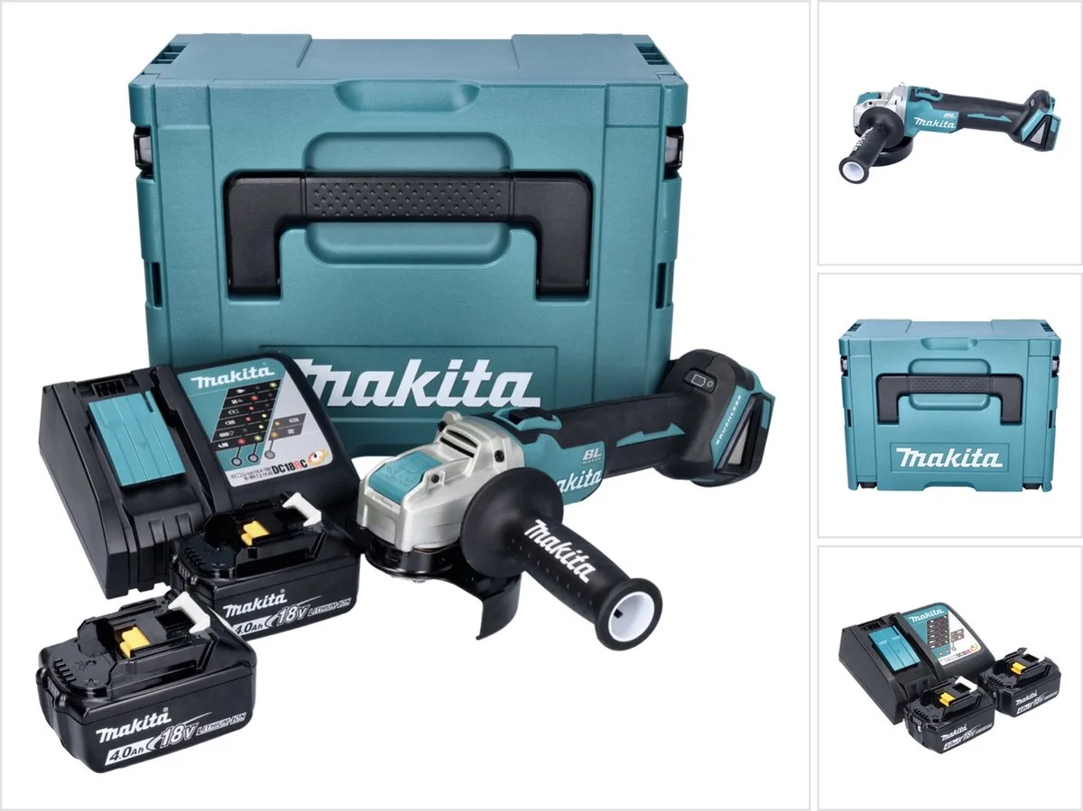 DGA 521 RMX1J Accuslijpmachine 18 V 125 mm X-LOCK Brushless + 2x accu 4.0 Ah + lader + Makpac von Makita – Produktbild