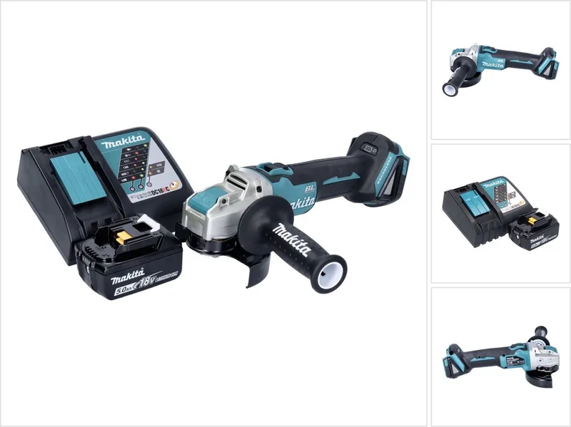 DGA 521 RT1X1 accu haakse slijper 18 V 125 mm X-LOCK Brushless + 1x accu 5,0 Ah + oplader från Makita – produktbild